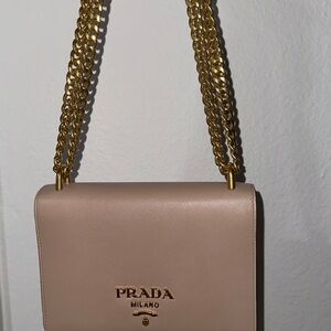 Prada Blush Leather Crossbody Bag with Gold Chain